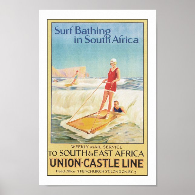 Vintages Südafrikanisches Surfplakat drucken Poster (Vorne)