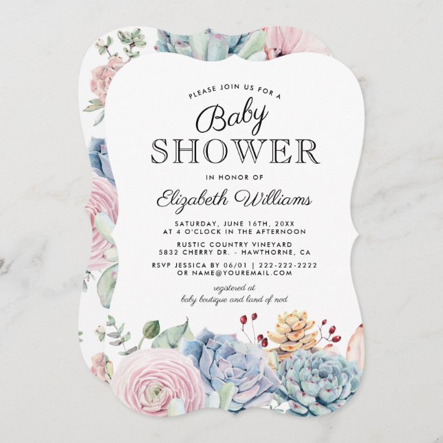 Vintages Sukkulentücher Einladung (Vorne/Hinten)