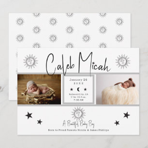 Vintages Sun & Moon Foto Geburtshilfeverkündung Einladung