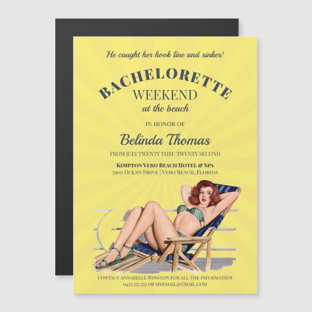 Vintages Sunburst Bachelorette Button Up Party Magneteinladung (Vorne/Hinten)