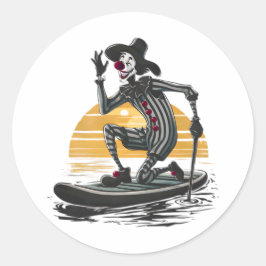 Vintages Sunset Clown Paddleboarding Runder Aufkleber