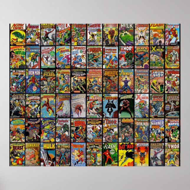 Vintages Superhero Comic Book Collection Muster Poster (Vorne)