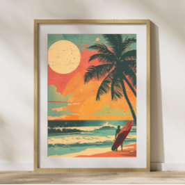 Vintages Surfen im Sommer Sonnenuntergang Retro-Po Poster