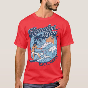 Vintages Surfen in Hanalei Bay Kauai Hawaii Ret de T-Shirt