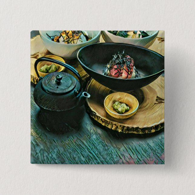 Vintages Sushi-Geschenk Button (Vorderseite)