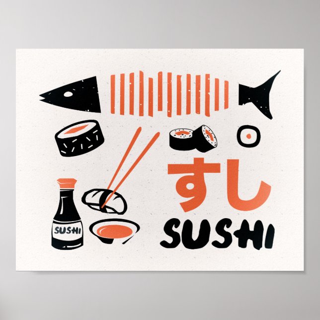 Vintages Sushi-Plakat Poster (Vorne)