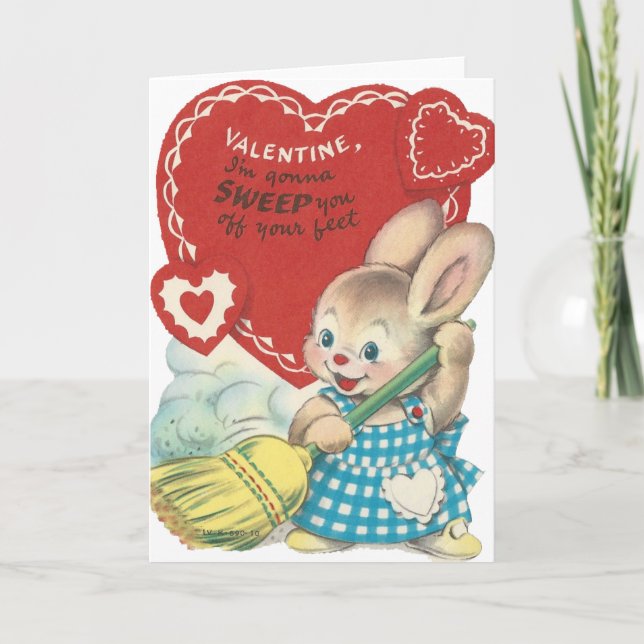 Vintages Sweep Bunny Valentine Feiertagskarte (Vorderseite)