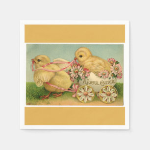 Vintages Sweet Fluffy Chicks Gold Osterpapier Serviette