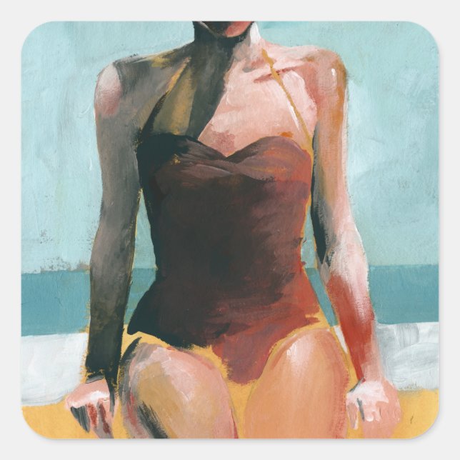 Vintages Swim - Red Swimsuit Quadratischer Aufkleber (Vorderseite)