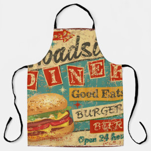 Vintages Tafelschild Diner Metal, Diner, Retro, v Schürze