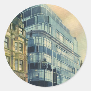 Vintages tägliches Express-Gebäude auf der Fleet S Runder Aufkleber