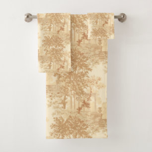 Vintages Tan Landschaftstoil mit Urnen und Spalten Badhandtuch Set