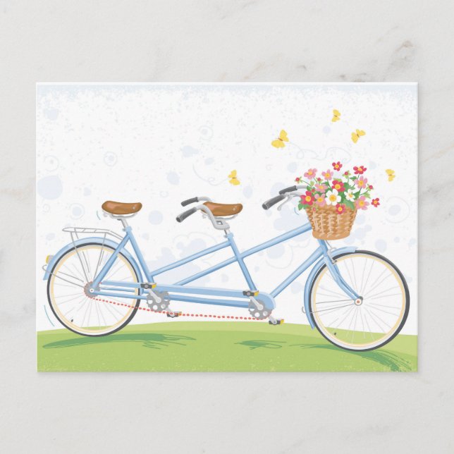 Vintages Tandem Fahrrad mit Blume Postkarte (Vorderseite)