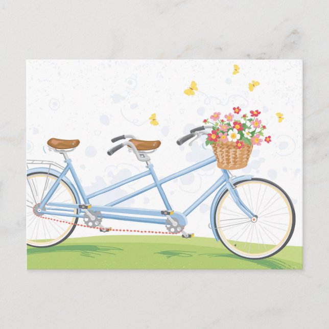 Vintages Tandem Fahrrad mit Blume Postkarte (Vorderseite)