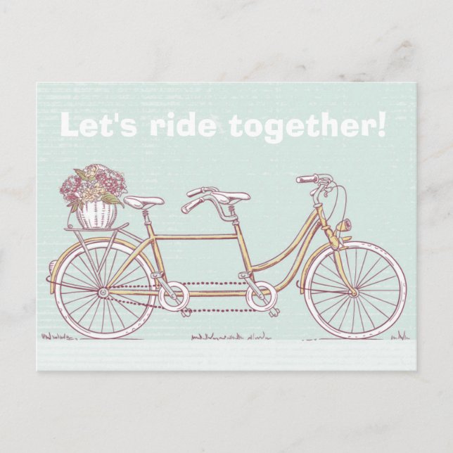 Vintages Tandem-Fahrrad Postkarte (Vorderseite)