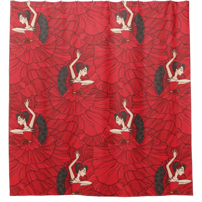 Vintages Tango Flamenco-Tanzmuster Duschvorhang (Vorderseite)