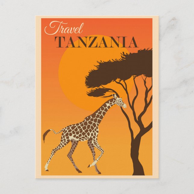 Vintages Tansania Africa Giraffe Travel Postkarte (Vorderseite)