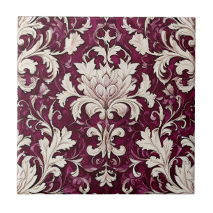 Vintages Tapestry: Burgundy & Cream Keramik Fliese