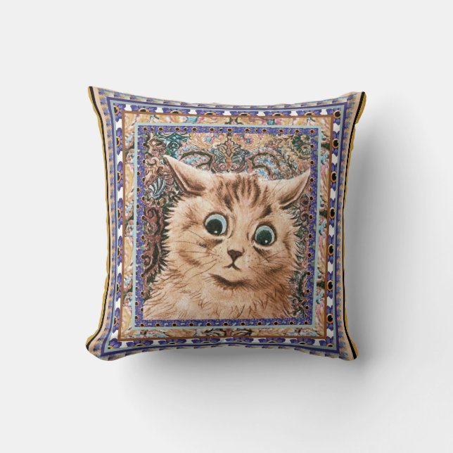 Vintages Tapeten-Katzen-Kissen Louis Wain Kissen (Vorderseite)