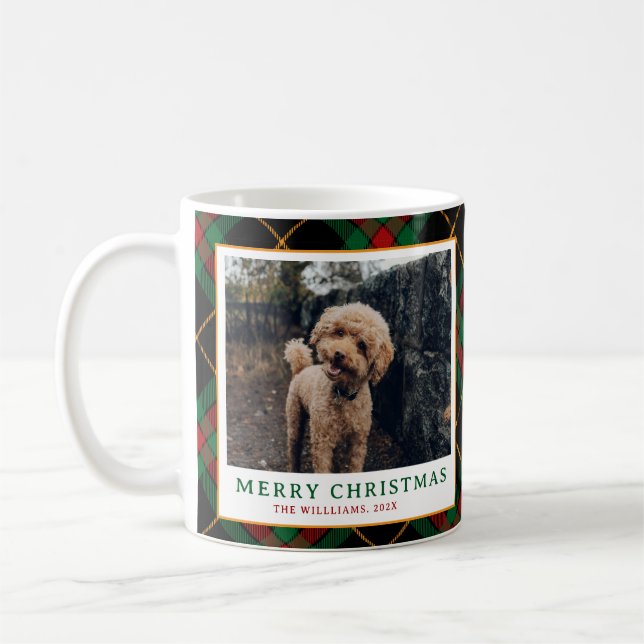 Vintages Tartan Kariertes Foto Frohe Weihnachten Kaffeetasse (Links)