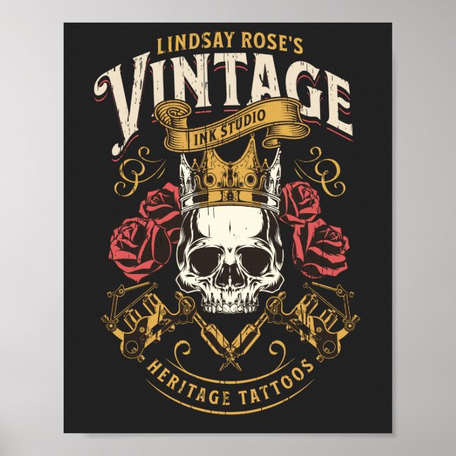 Vintages Tätowierstudio Retro-Stil bedrückt T-Shi Poster (Vorne)