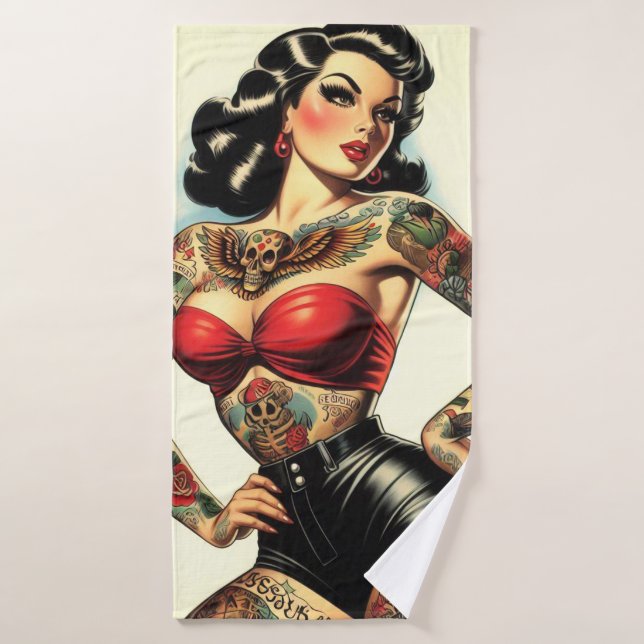 Vintages tattooides Button Badehandtuch (Badehandtuch)