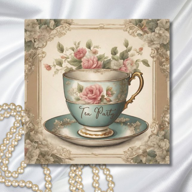 Vintages TeaCup Blumenkohl Brautparty Party Einladung (Vintage TeaCup Floral Bridal Shower Tea Party Invitation)