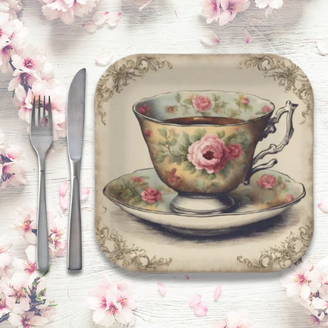 Vintages TeaCup Blumenkohl Brautparty Party Pappteller (Vintage TeaCup Floral Bridal Shower Tea Party Paper Plates)