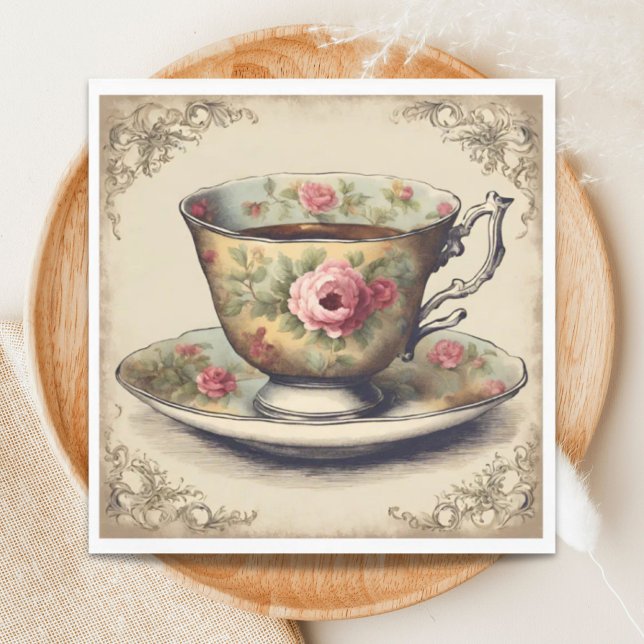 Vintages TeaCup Blumenkohl Brautparty Party Serviette (Vintage TeaCup Floral Bridal Shower Tea Party Napkins)
