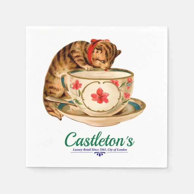 Vintages Teacup und Kitten Poster für den Londoner Serviette (Vorderseite)