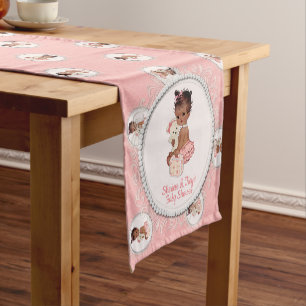 Vintages Teddy-Bärn-Mädchen-Baby-Dusche MED #222 Kurzer Tischläufer