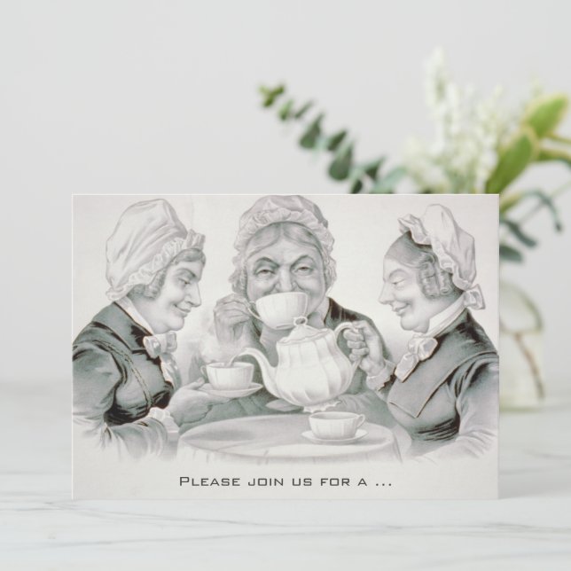 Vintages Tee-Party mit Alten Freunden, Brautparty Einladung (Stehend Vorderseite)