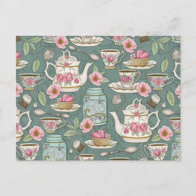 Vintages Tee-Party Postkarte (Vorderseite)