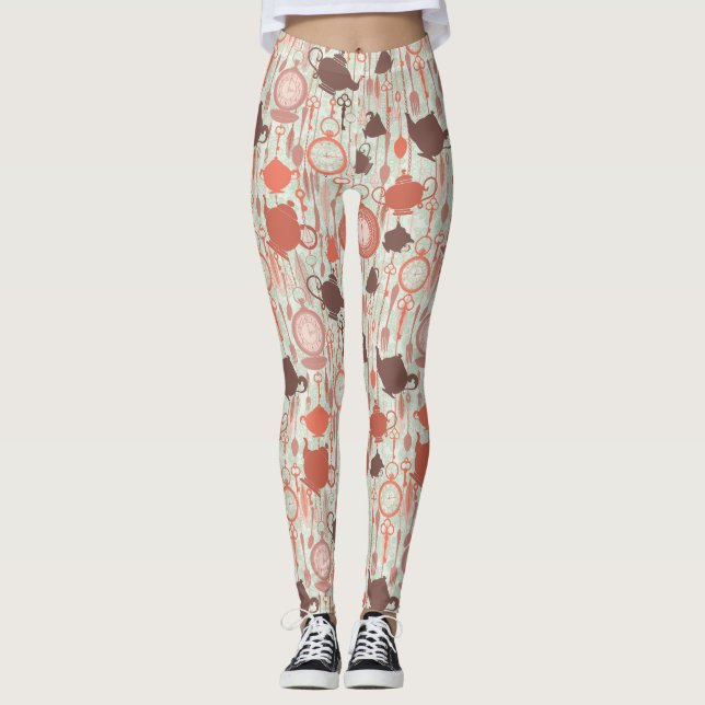 Vintages Teezeitmuster Leggings (Vorderseite)