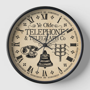 Vintages Telefon und Telegramm, Telefon Uhr