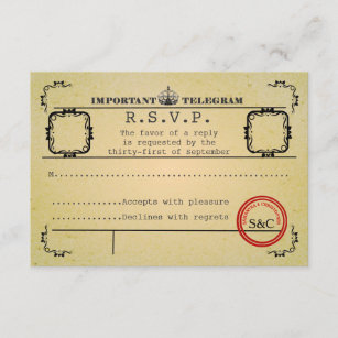 Vintages Telegramm, das R.S.V.P wedding ist RSVP Karte