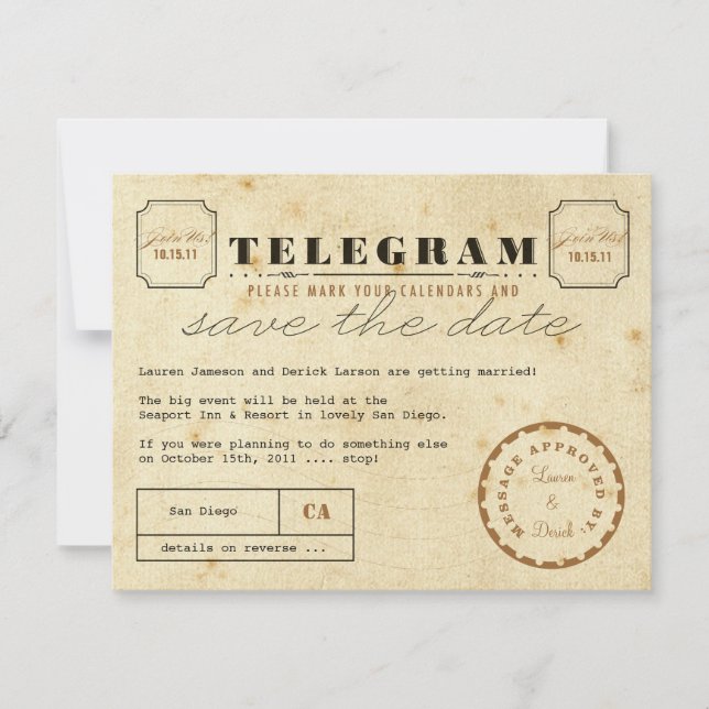 Vintages Telegramm Save the Date (Vorderseite)