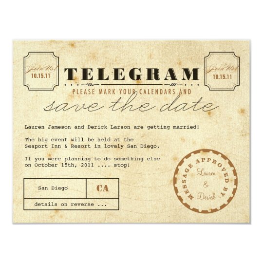 Vintages Telegramm Save the Date Karte