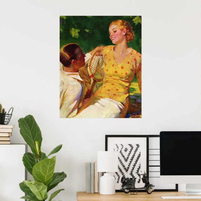 Vintages Tennis, Liebe und Romantik Poster (Heimbüro)