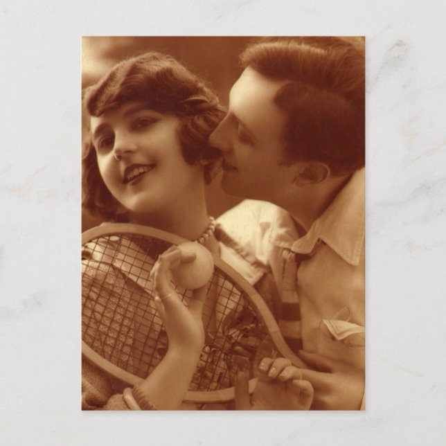 Vintages Tennis, Liebe und Romantik Postkarte (Vorderseite)