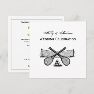 Vintages Tennisnetz, überquerte Racquets, Bälle Einladung