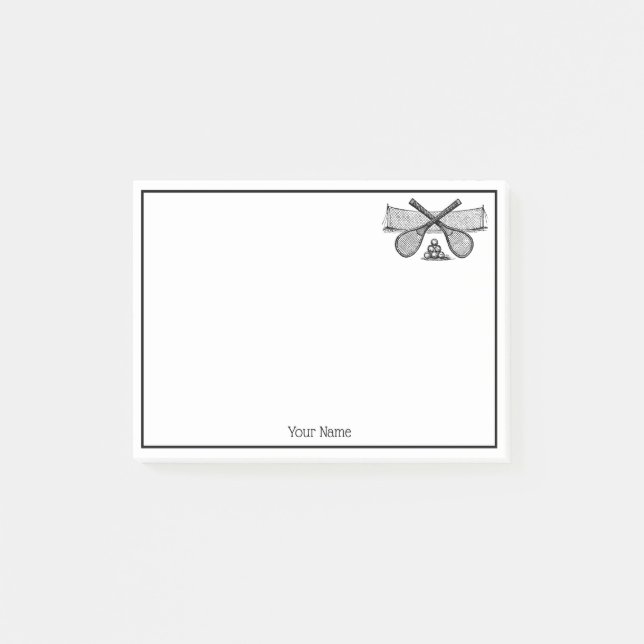 Vintages Tennisnetz, überquerte Racquets, Bälle Post-it Klebezettel (Vorderseite)