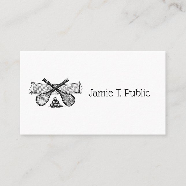 Vintages Tennisnetz, überquerte Racquets, Bälle Visitenkarte (Vorderseite)