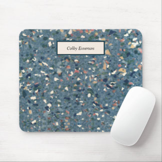 Vintages Terrazzo Retro Muster - Blue Terra Cotta Mousepad