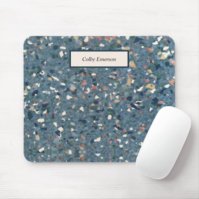 Vintages Terrazzo Retro Muster - Blue Terra Cotta Mousepad (Mit Mouse)