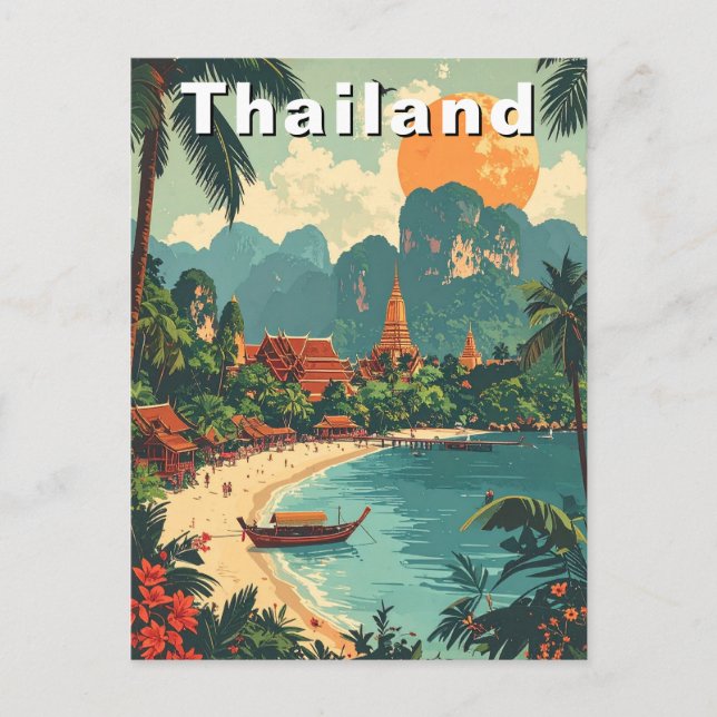 Vintages Thailand Tropical Beach Travel Art Postkarte (Vorderseite)