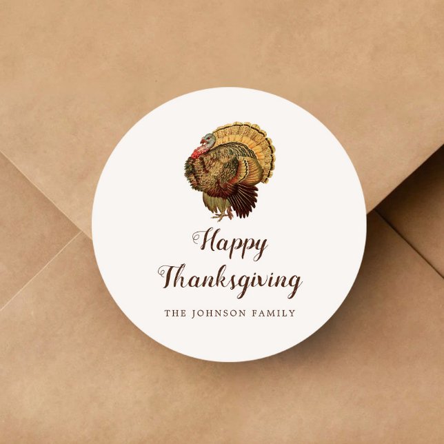Vintages Thanksgiving in der Türkei Runder Aufkleber (Vintage Turkey Happy Thanksgiving Classic Round Sticker)