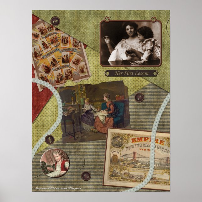 Vintages "The Sewing Lesson" - Handbuch drucken Poster (Vorne)
