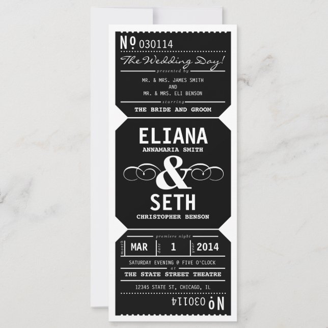 Vintages Theaterticket Hochzeit Einladung in Schwa (Vorderseite)