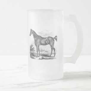 Vintages Thoroughbred-Pferdereiterpersonalisiertes Mattglas Bierglas